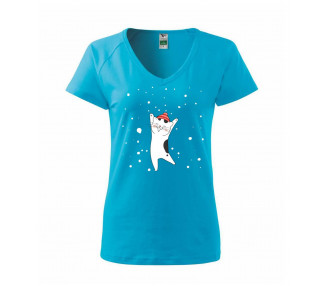Veselá kočka v zimní čepici - Tričko dámské Dream