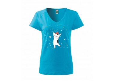 Veselá kočka v zimní čepici - Tričko dámské Dream