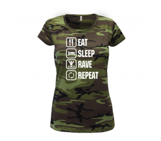 Eat sleep rave repeat - Dámské maskáčové triko