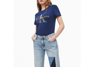 Calvin Klein dámské tmavě modré tričko Metallic