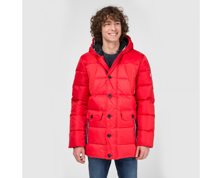 Tommy Jeans pánská červená zimní bunda Fabric