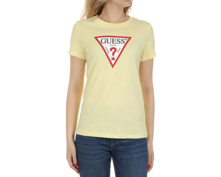 Guess dámské světle žluté tričko Triangle