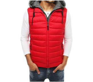 Pánská červená prošívaná vesta s kapucí