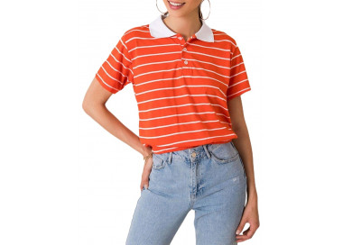 Dámské oranžovo-bílé pruhované tričko s límečkem
