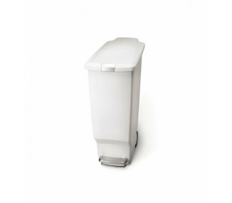 Pedálový odpadkový koš Simplehuman – 40 l, úzký, bílý plast