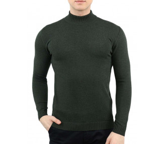 Khaki pánský tenký pletený svetr se stojáčkem