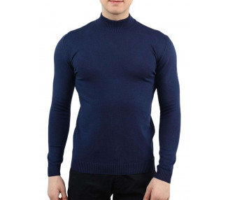 Tmavě modrý pánský tenký pletený svetr se stojáčkem