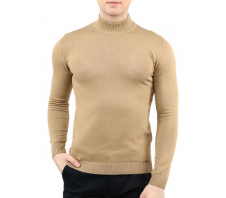 Béžový pánský tenký pletený svetr se stojáčkem