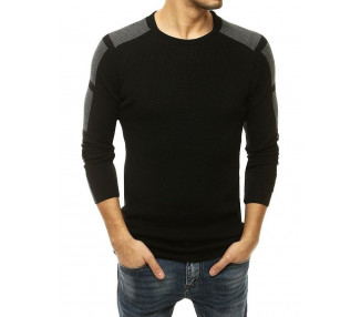 černý pánský svetr s šedými aplikacemi na ramenou