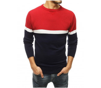 červeno-modrý pánský svetr s pruhem