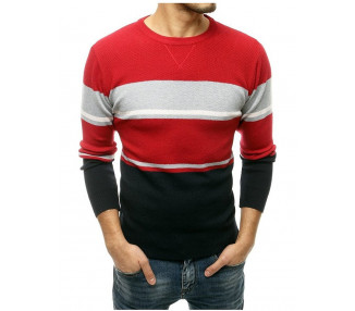 šedo-červený pánský pruhovaný svetr
