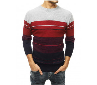 šedo-červený pánský pruhovaný svetr