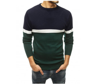 Zeleno-modrý pánský svetr s pruhem