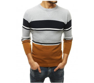 šedo-béžový pánský pruhovaný svetr