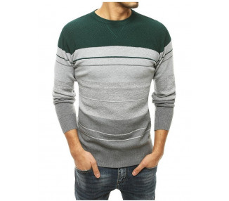 šedo-zelený pánský pruhovaný svetr