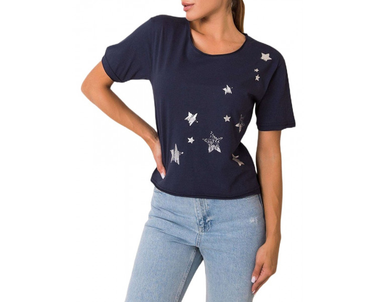 Tmavě modré dámské tričko s hvězdami
