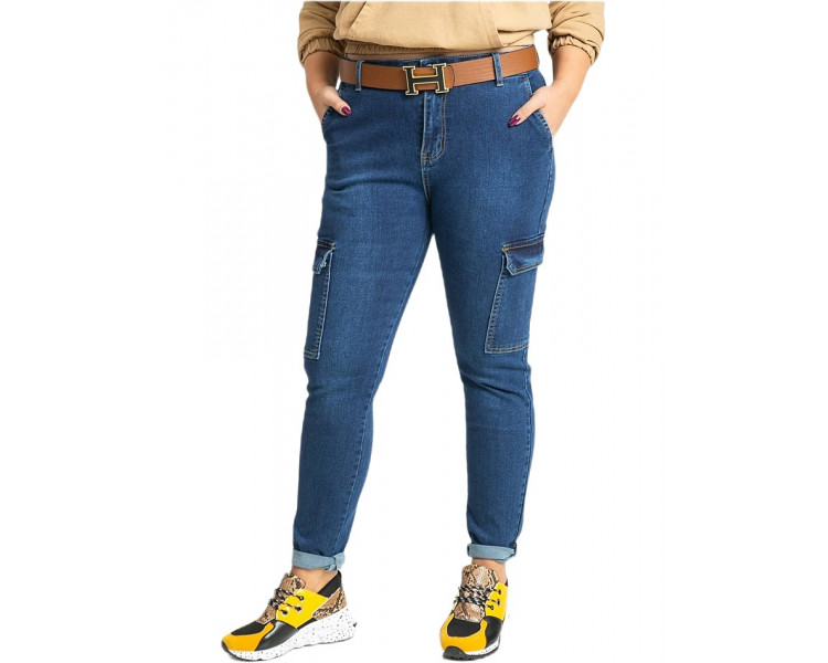 Dámské jednoduché džíny s kapsami "plus size"