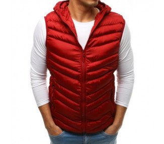 Pánská prošívaná vesta s kapucí červená