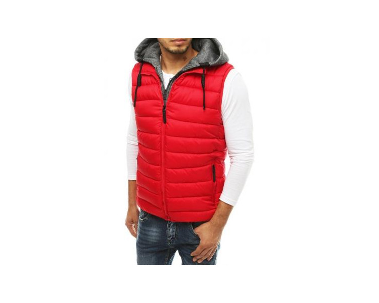 Pánská vesta s kapucí prošívaná červená tx3342