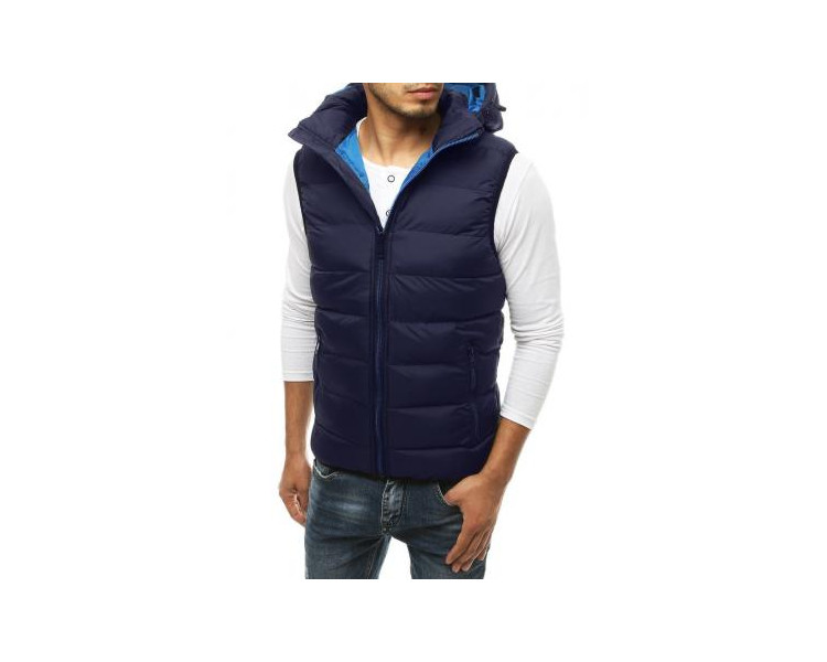 Pánská vesta s kapucí prošívaná tmavě modrá tx3375