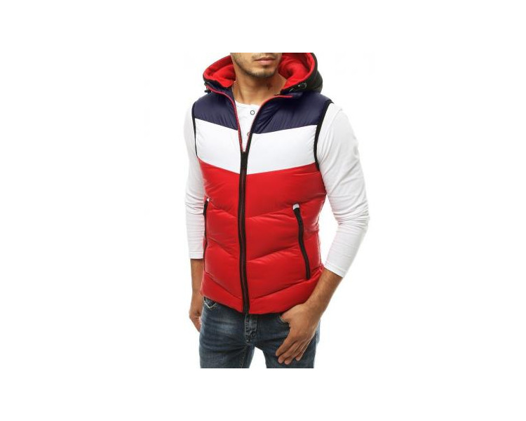 Pánská vesta s kapucí prošívaná červená tx3367