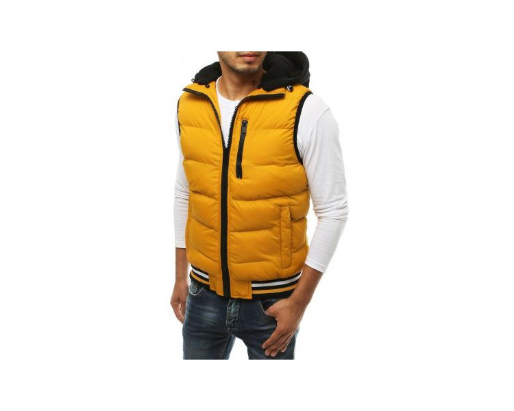 Pánská vesta s kapucí prošívaná žlutá tx3361