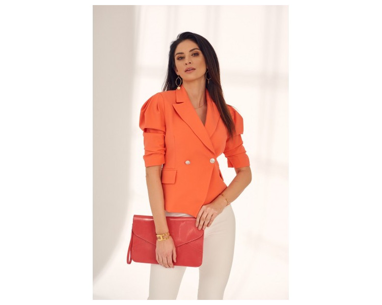 Elegantní, moderní, krátké sako s golierové výstřihem, oranžové