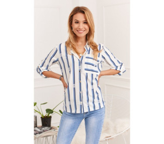 Klasická dámská košile s kontrastními vzory, krémová / modrá
