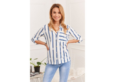 Klasická dámská košile s kontrastními vzory, krémová / modrá