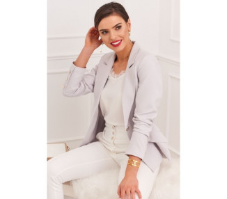 Elegantní dámské sako s klasickým límcem a dlouhými rukávy, šedé