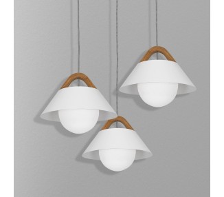  Luminex Závěsná lampa Funda, hnědá/bílá, Ø 64 cm, ocel/dřevo, 3 světla.