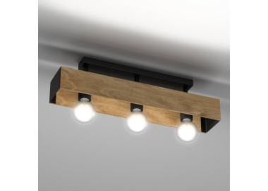  Luminex Stropní lampa Miluza, černá/hnědá, délka 57 cm, dřevo, 3 světla.