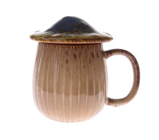 Keramický hrnek s víčkem Houba, 550 ml, modrá