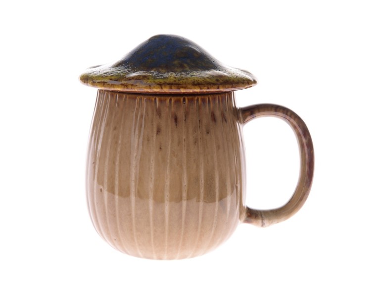 Keramický hrnek s víčkem Houba, 550 ml, modrá