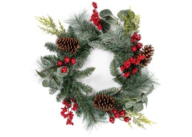 Vánoční věnec Berry and pinecone červená, 45 x 10 x 39 cm