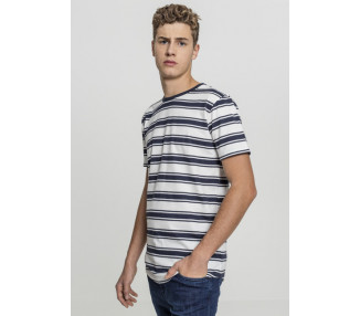 Urban Classics Double Stripe Long Shaped Tee offwhite/navy