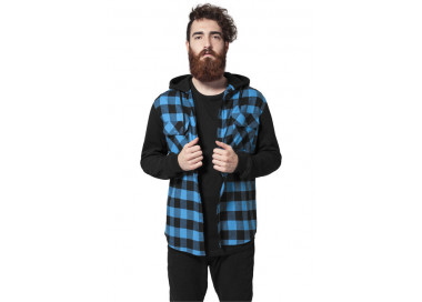 Urban Classics Hooded Checked Flanell Sweat Sleeve Shirt blk/tur/bl