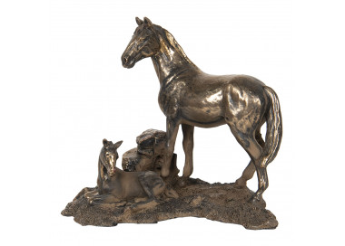 Zlato-hnědá dekorace kůň s hříbětem - 19*13*15 cm