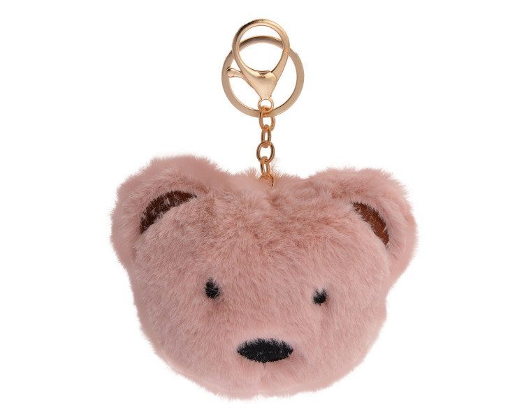 Přívěšek na klíče růžový chlupatý medvídek