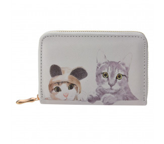 Béžová peněženka s kočkami - 9*14 cm