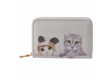 Béžová peněženka s kočkami - 9*14 cm