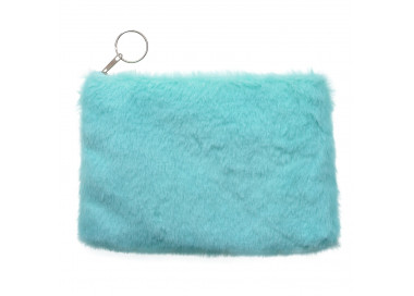 Světle modrá menší peněženka s chlupem na zip. 17*12 cm