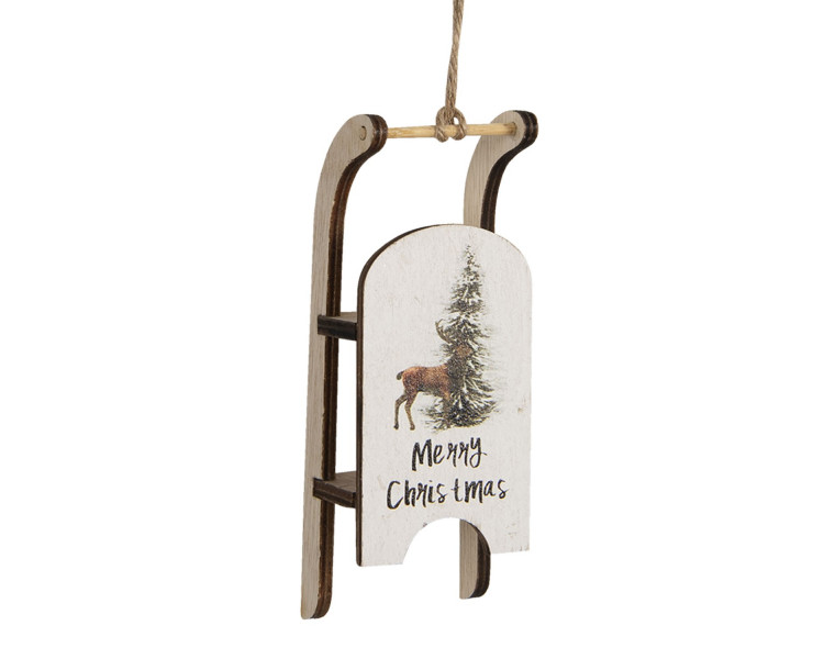 Dekorace dřevěné malé sáňky Merry Christmas - 14*3*5 cm