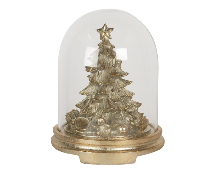 Zlatá dekorace vánoční stromek pod poklopem s LED osvětlením - Ø 25*32 cm