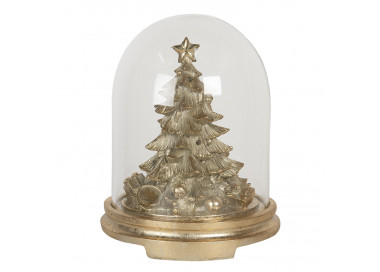Zlatá dekorace vánoční stromek pod poklopem s LED osvětlením - Ø 25*32 cm