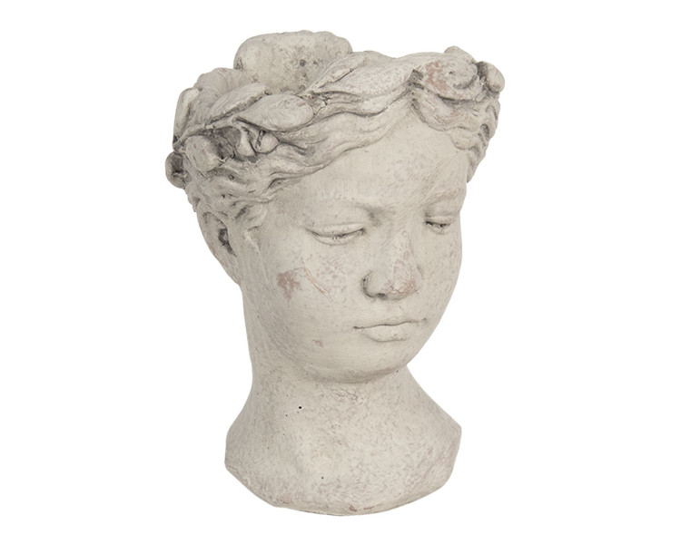 Šedý betonový květináč hlava ženy - 18*17,5*25,5 cm