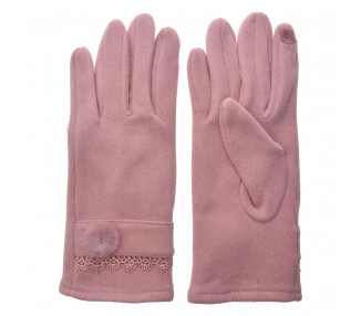 Růžové dámské rukavice s krajkou - 8*24 cm