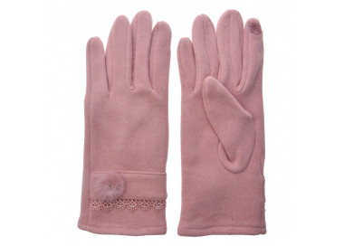 Růžové dámské rukavice s krajkou - 8*24 cm