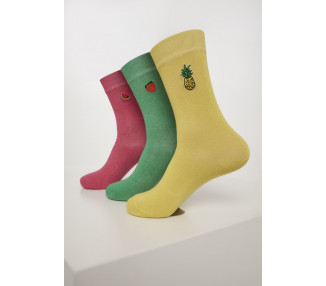 Urban Classics Fun Embroidery Socks 3-Pack Lightyellow/green/pink