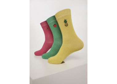Urban Classics Fun Embroidery Socks 3-Pack Lightyellow/green/pink